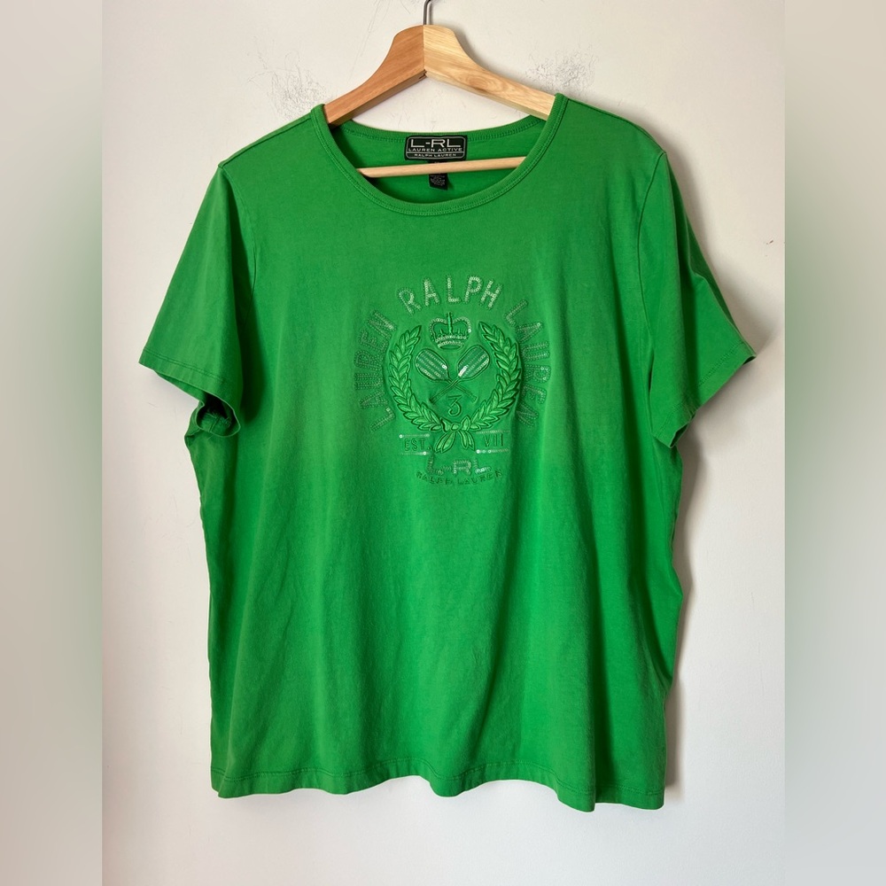 Lauren Ralph Lauren Active Sequin Crest Tee Tennis Pickle Ball Bright Green